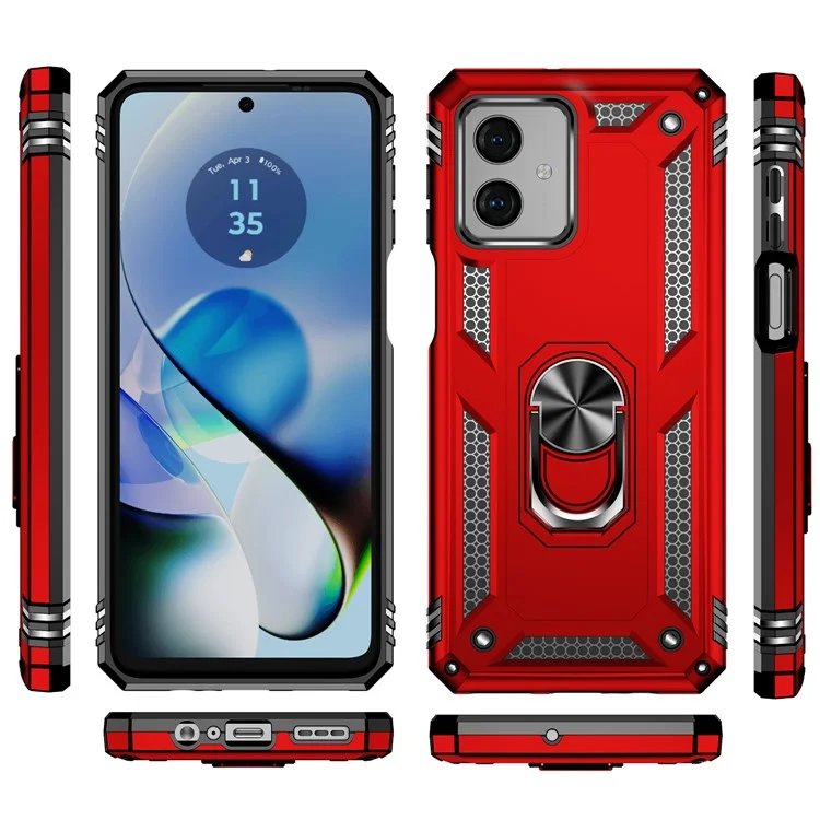 Para Motorola Moto G54 5G Capa Anti-arranhões TPU+PC Anel Suporte de Pé Capa de Telefone - Vermelho