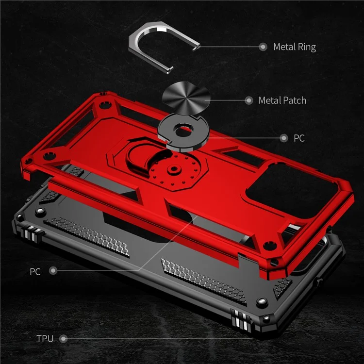 Para Motorola Moto G54 5G Capa Anti-arranhões TPU+PC Anel Suporte de Pé Capa de Telefone - Vermelho