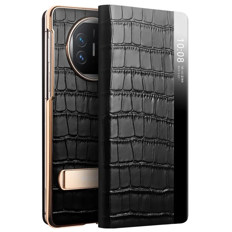 QIALINO Чехол для Huawei Mate X5 Anti-fall Genuine Cowhide Leather View Window Phone Protector with Kickstand - Черный