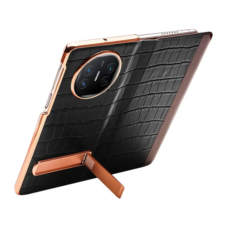 QIALINO Чехол для Huawei Mate X5 Anti-fall Genuine Cowhide Leather View Window Phone Protector with Kickstand - Черный