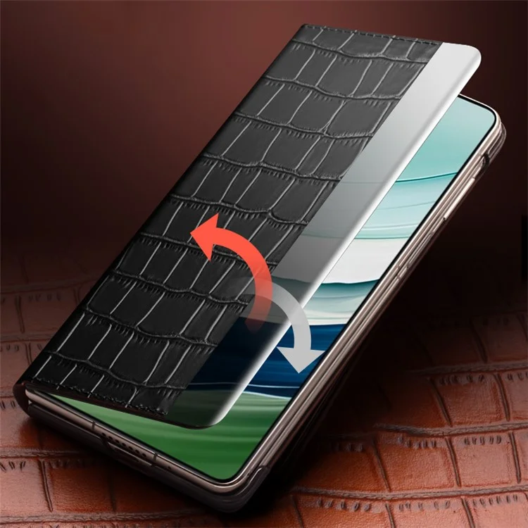 QIALINO Чехол для Huawei Mate X5 Anti-fall Genuine Cowhide Leather View Window Phone Protector with Kickstand - Черный