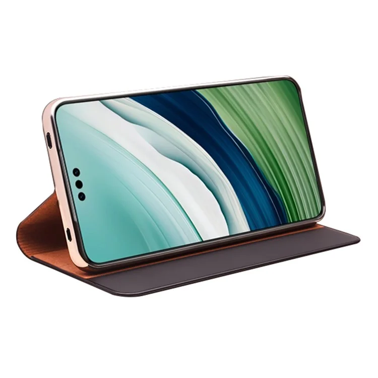 QIALINO Pour Huawei Mate 60 Pro / 60 Pro+ Étui Vue Fenêtre Véritable Cuir de Vache Réveil Auto / Sommeil Housse de Téléphone - Marron
