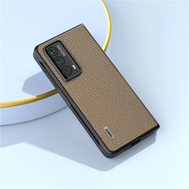 ABEEL For Honor Magic Vs2 5G Case Capa de Telefone em Couro Genuíno de Vaca com Textura de Lichia - Cáqui 