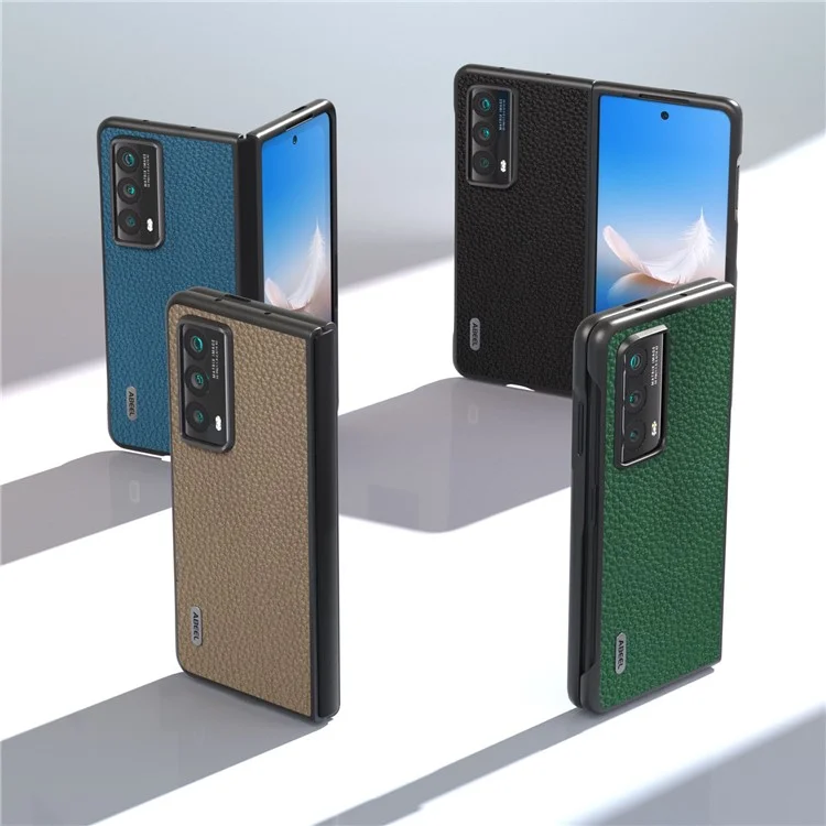 ABEEL For Honor Magic Vs2 5G Case Capa de Telefone em Couro Genuíno de Vaca com Textura de Lichia - Cáqui 