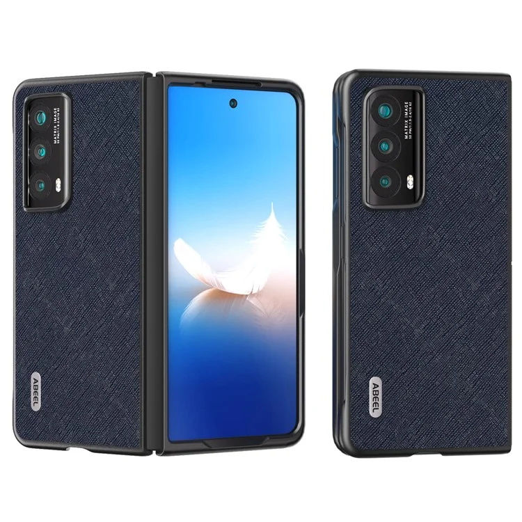ABEEL For Honor Magic Vs2 5G Case Genuine Cow Leather Cross Texture Back Cover - Azul