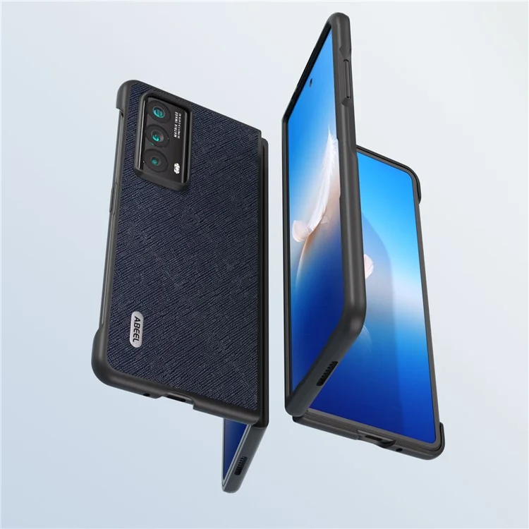 ABEEL For Honor Magic Vs2 5G Case Genuine Cow Leather Cross Texture Back Cover - Azul