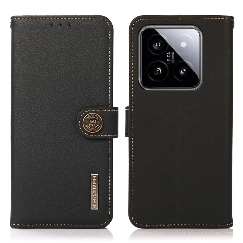 KHAZNEH Für Xiaomi 14 Ultra Case Wallet Stand Genuine Cow Leather Cover - Schwarz