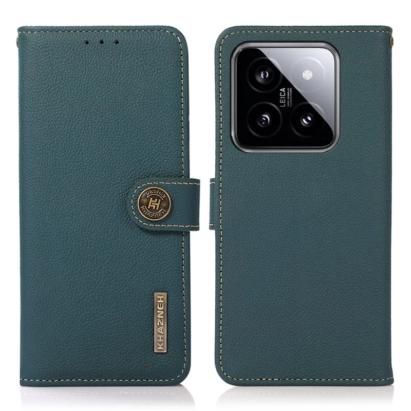 KHAZNEH For Xiaomi 14 Ultra Case Wallet Stand Genuine Cow Leather Cover - Green