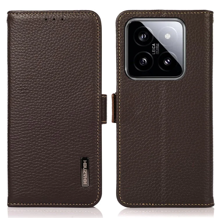 KHAZNEH Für Xiaomi 14 Ultra Hülle Brieftasche Ständer Litschi-Textur Handyhülle - Braun