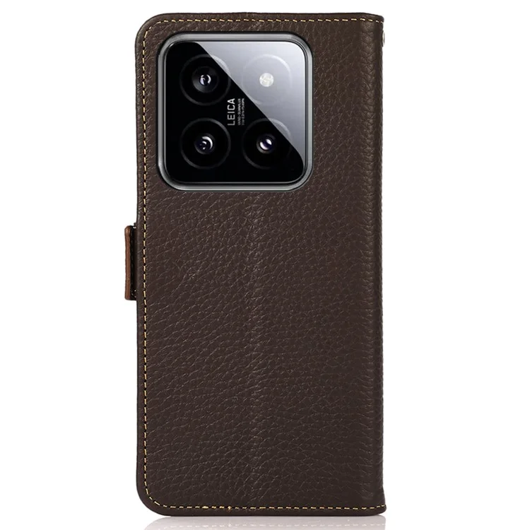 KHAZNEH Pour Xiaomi 14 Case Fermoir Magnétique Véritable Cuir de Vache Housse Portefeuille - Brun