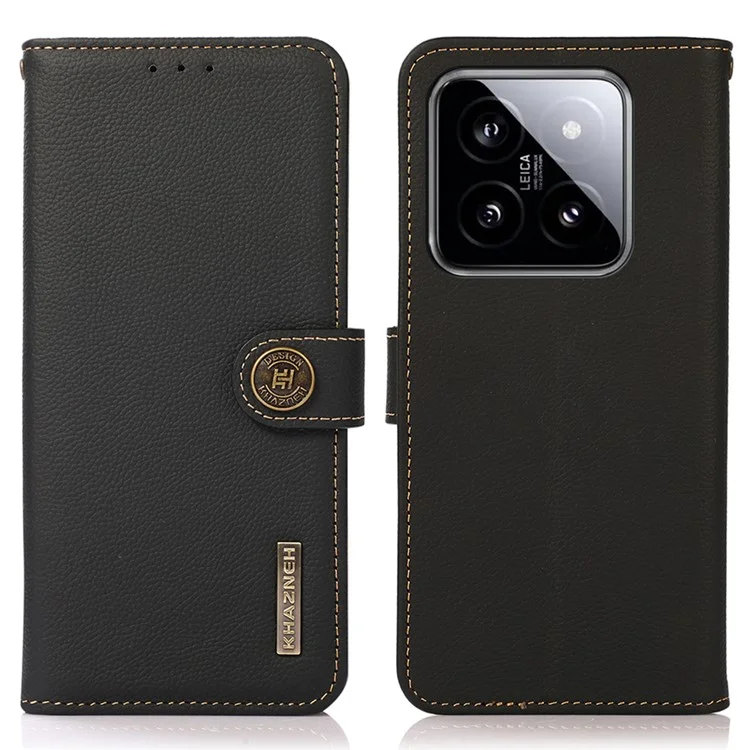 KHAZNEH Para Xiaomi 14 Case RFID Blocking Wallet Mobile Phone Cover - Preto