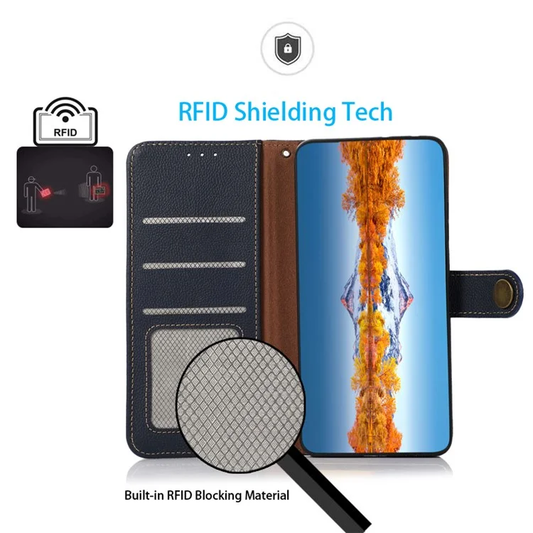 KHAZNEH For Honor X9a 5G / X40 5G / Magic5 Lite 5G Funda Cartera de Pie Cuero Vacuno Genuino - Azul