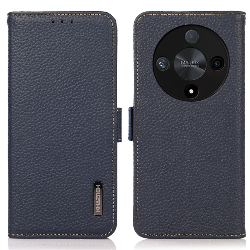 KHAZNEH For Honor X9a 5G / X40 5G / Magic5 Lite 5G Capa RFID Blocking Genuine Cow Leather - Azul