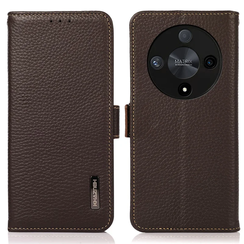 KHAZNEH For Honor X9a 5G / X40 5G / Magic5 Lite 5G Custodia RFID Blocking in vera pelle di mucca - Marrone