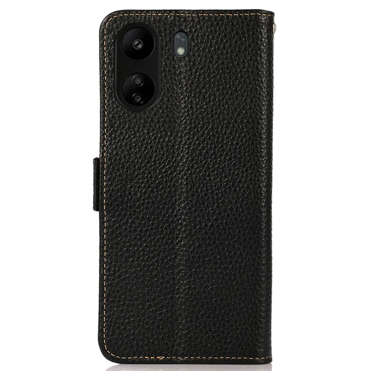 KHAZNEH For Xiaomi Redmi 13C 4G / 13C 5G / Poco C65 4G / Poco M6 5G / 13R 5G Case RFID Blocking Litchi Texture Wallet Cover - Black