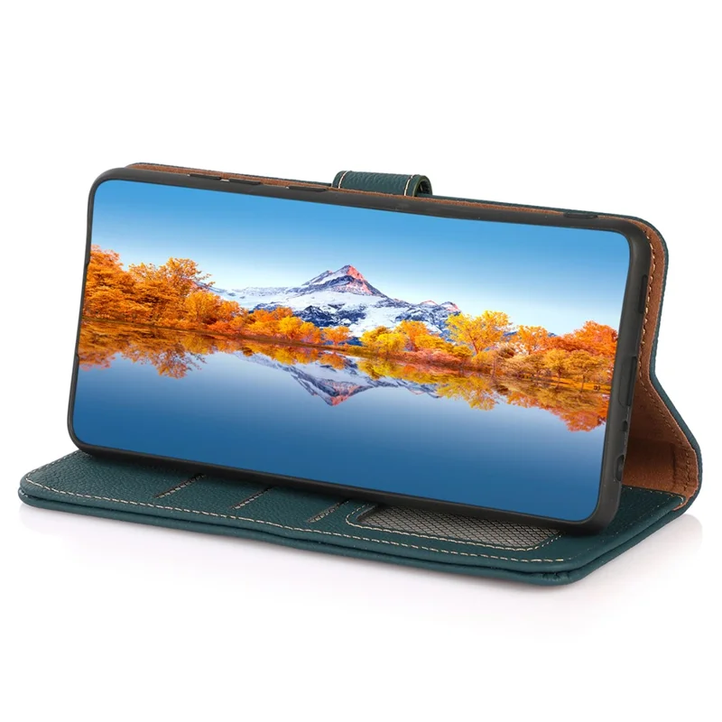 KHAZNEH Capa para Xiaomi Redmi 13C 4G / 13C 5G / Poco C65 4G / Poco M6 5G / 13R 5G em Couro Genuíno de Vaca com Proteção contra RFID - Verde