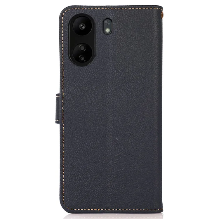KHAZNEH Para Xiaomi Redmi 13C 4G / 13C 5G / Poco C65 4G / Poco M6 5G / 13R 5G Capa Genuína de Couro de Vaca RFID Blocking Phone Cover - Azul