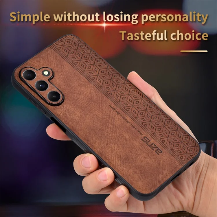 AZNS per Samsung Galaxy A15 4G Case Imprinted Pattern PU Leather+TPU Cell Phone Cover - Marrone