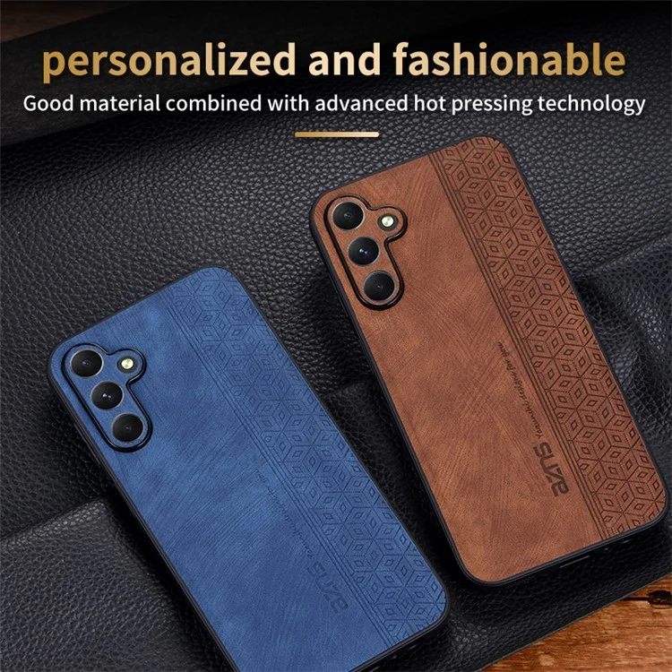 AZNS per Samsung Galaxy A15 4G Case Imprinted Pattern PU Leather+TPU Cell Phone Cover - Marrone