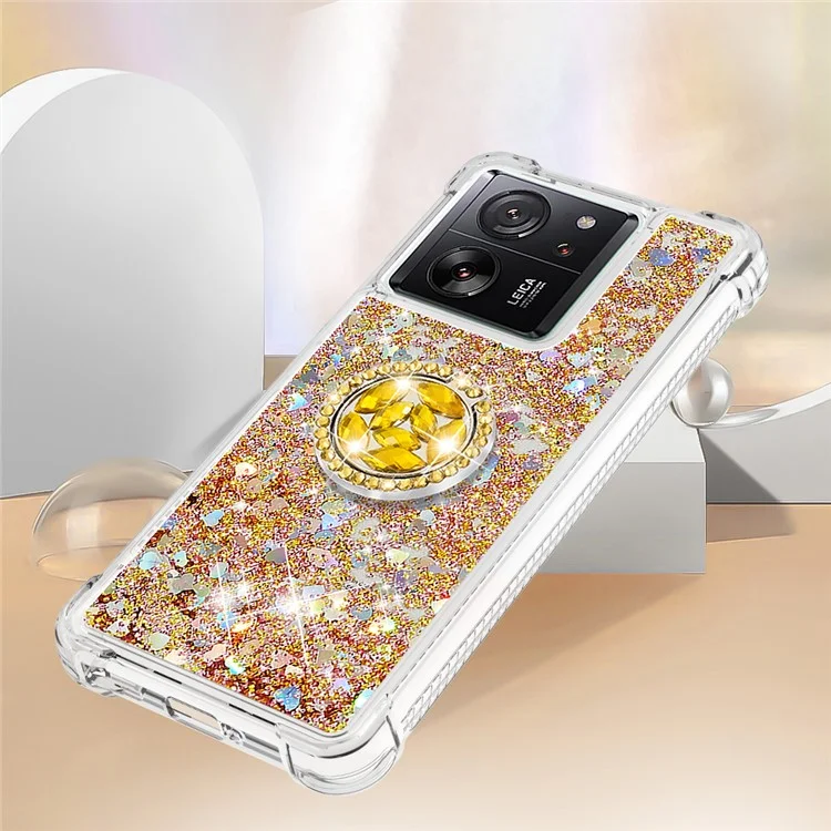 For Xiaomi 13T / 13T Pro / Redmi K60 Ultra TPU Case with Kickstand Quicksand Shockproof Cover - Gold / Hearts