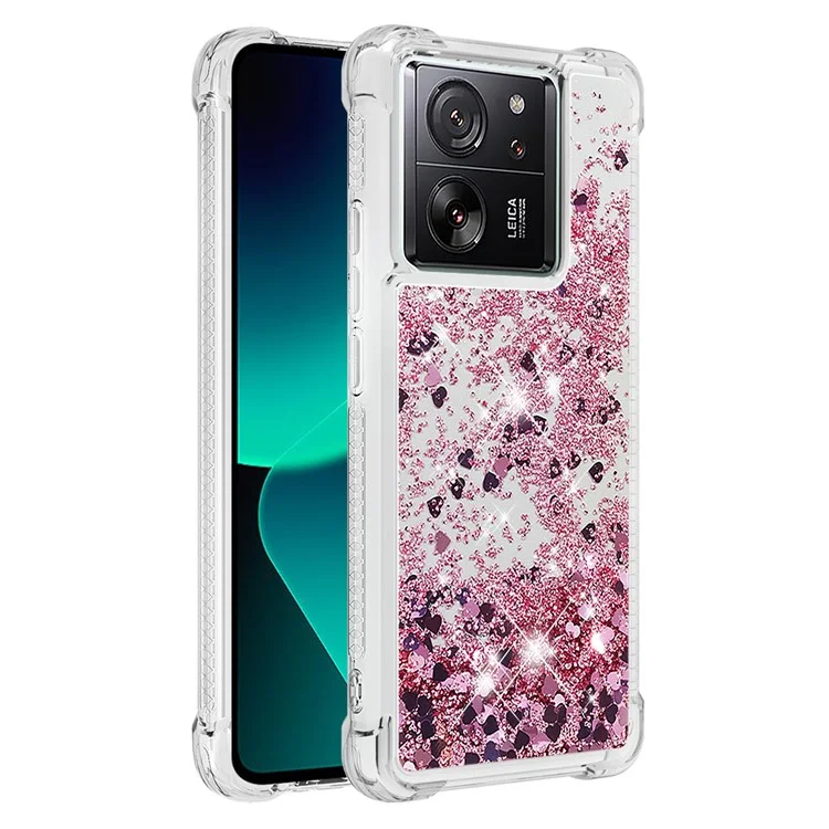 YB Quicksand Series-1 pour Xiaomi 13T / 13T Pro / Redmi K60 Ultra Étui Boîtier Couverture TPU Brillant Mouvant - Or Rose / Cœurs
