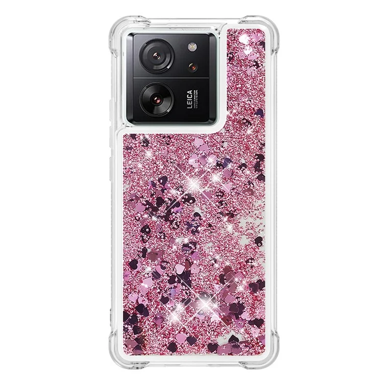 YB Quicksand Series-1 pour Xiaomi 13T / 13T Pro / Redmi K60 Ultra Étui Boîtier Couverture TPU Brillant Mouvant - Or Rose / Cœurs