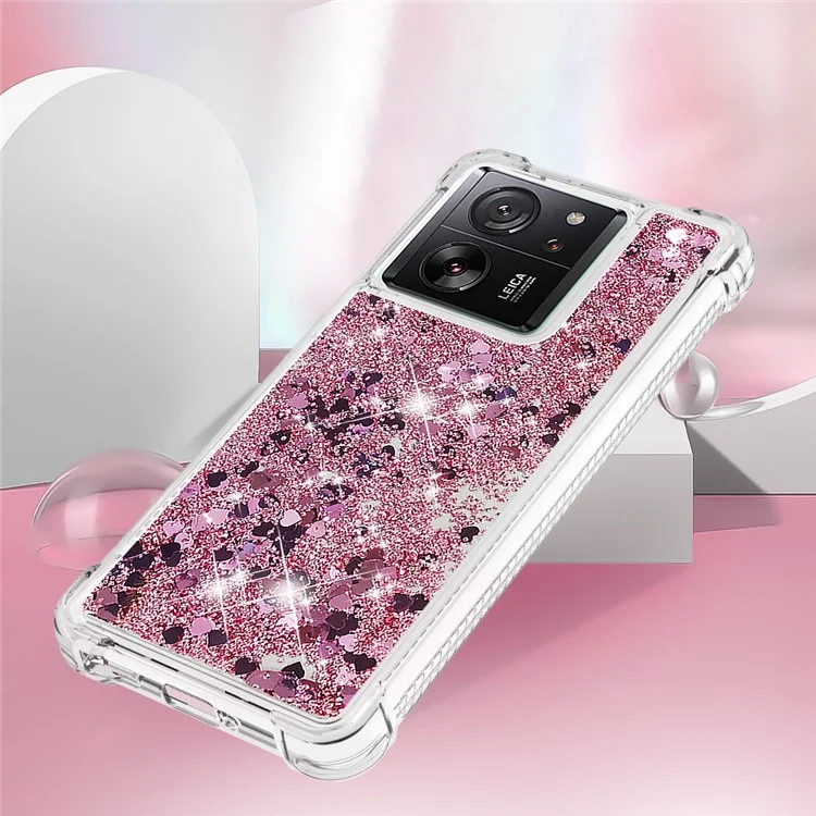 YB Quicksand Series-1 pour Xiaomi 13T / 13T Pro / Redmi K60 Ultra Étui Boîtier Couverture TPU Brillant Mouvant - Or Rose / Cœurs