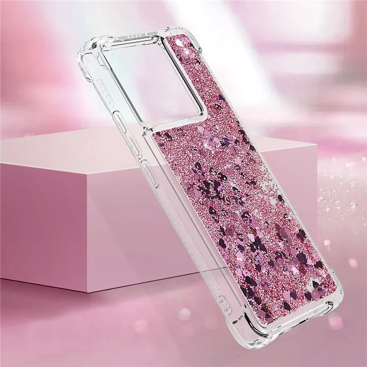 YB Quicksand Series-1 pour Xiaomi 13T / 13T Pro / Redmi K60 Ultra Étui Boîtier Couverture TPU Brillant Mouvant - Or Rose / Cœurs