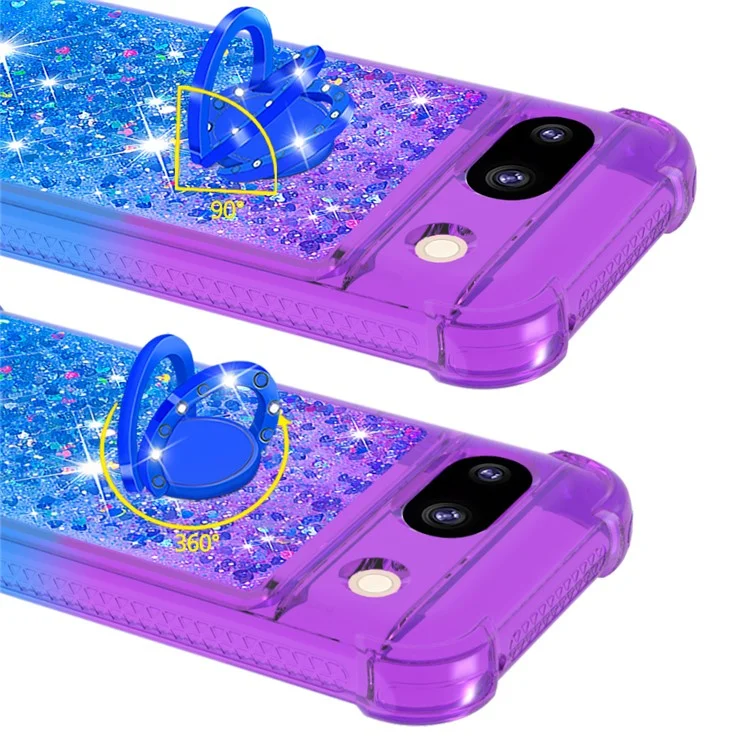 For Google Pixel 8a TPU Case with Kickstand Gradiant Quicksand Shockproof Cover - Purple+Sky Blue