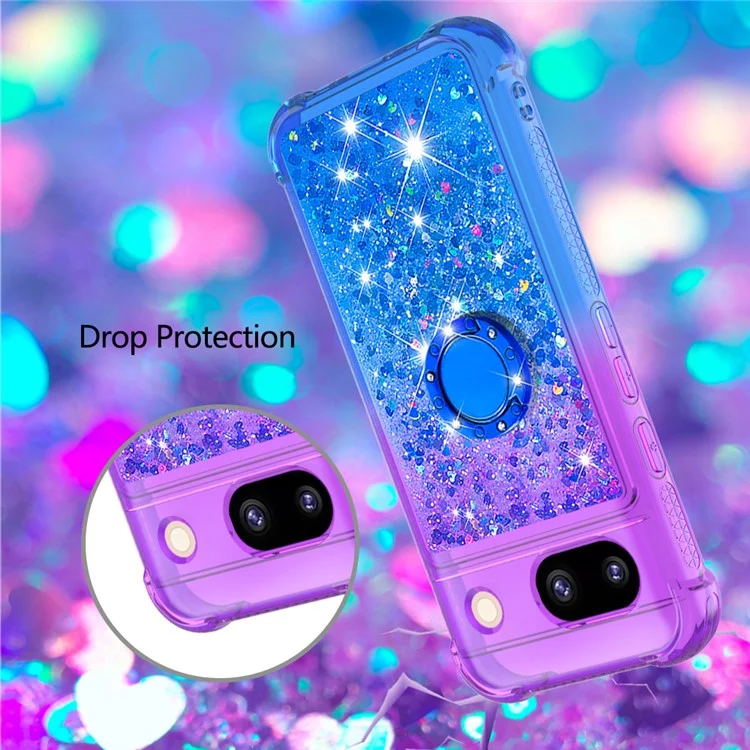 For Google Pixel 8a TPU Case with Kickstand Gradiant Quicksand Shockproof Cover - Purple+Sky Blue