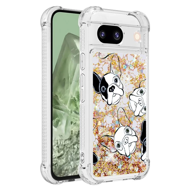 For Google Pixel 8a TPU Case with Quicksand and Pattern Printed - Black+White Puppy