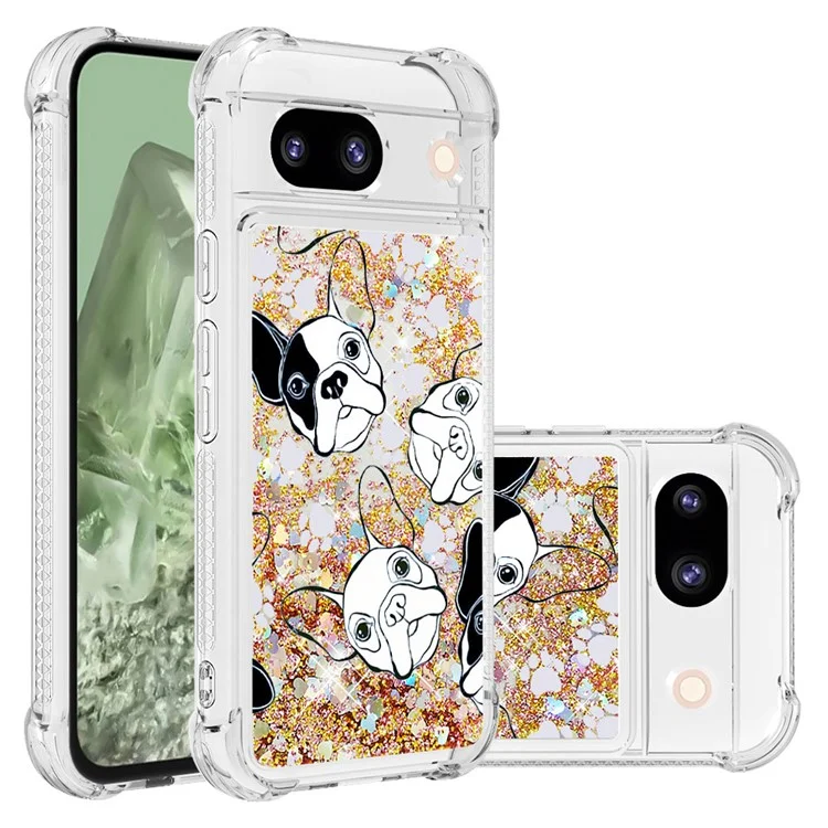 For Google Pixel 8a TPU Case with Quicksand and Pattern Printed - Black+White Puppy