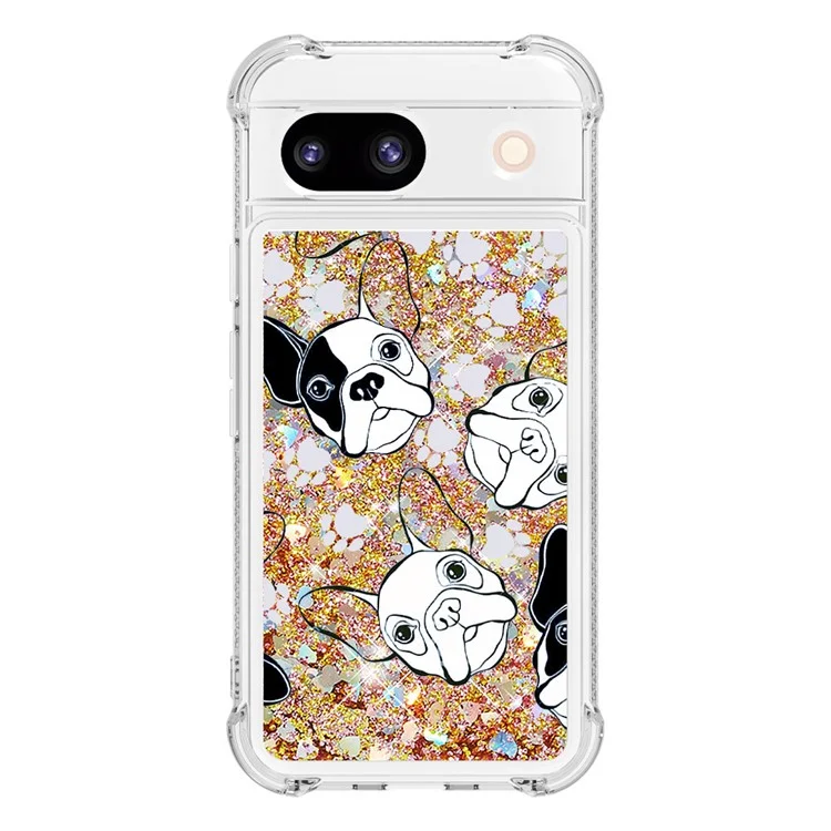 For Google Pixel 8a TPU Case with Quicksand and Pattern Printed - Black+White Puppy