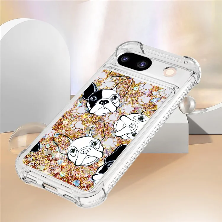 For Google Pixel 8a TPU Case with Quicksand and Pattern Printed - Black+White Puppy
