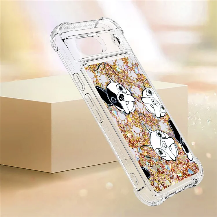 For Google Pixel 8a TPU Case with Quicksand and Pattern Printed - Black+White Puppy