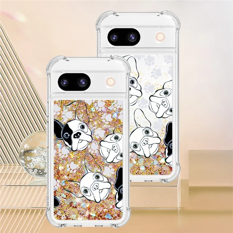 For Google Pixel 8a TPU Case with Quicksand and Pattern Printed - Black+White Puppy