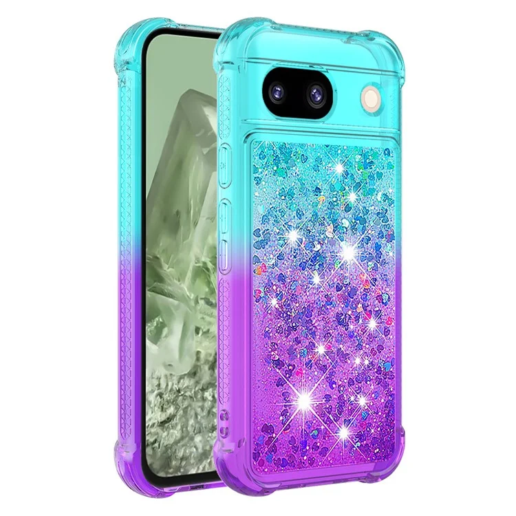 Série YB Quicksand-3 para Google Pixel 8a Case Gradient Flowing Liquid Phone Cover - Azul Céu+Roxo
