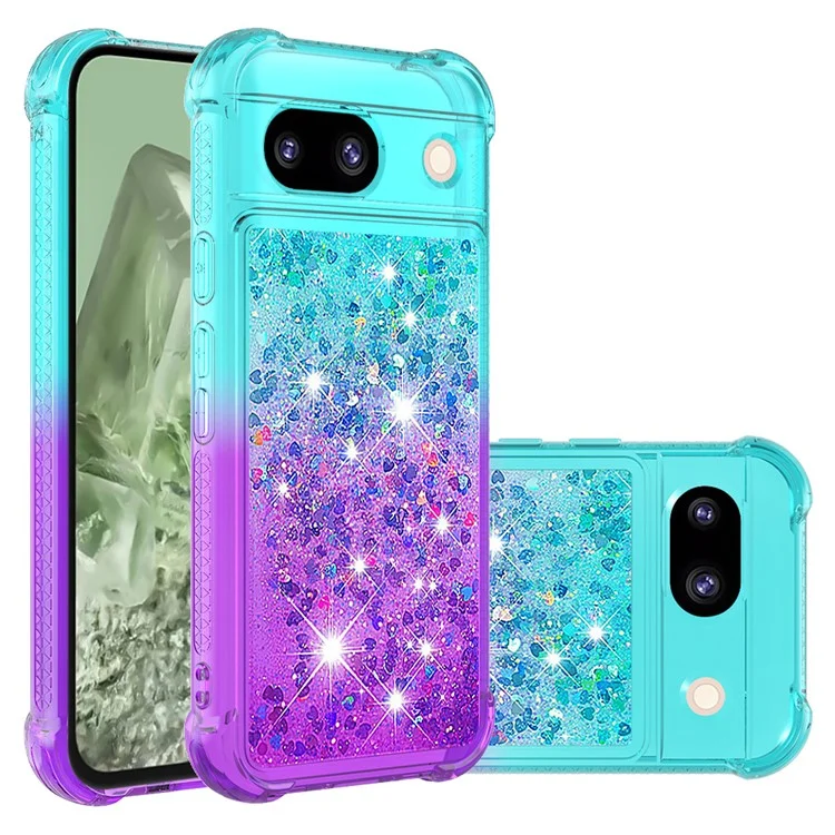 Série YB Quicksand-3 para Google Pixel 8a Case Gradient Flowing Liquid Phone Cover - Azul Céu+Roxo
