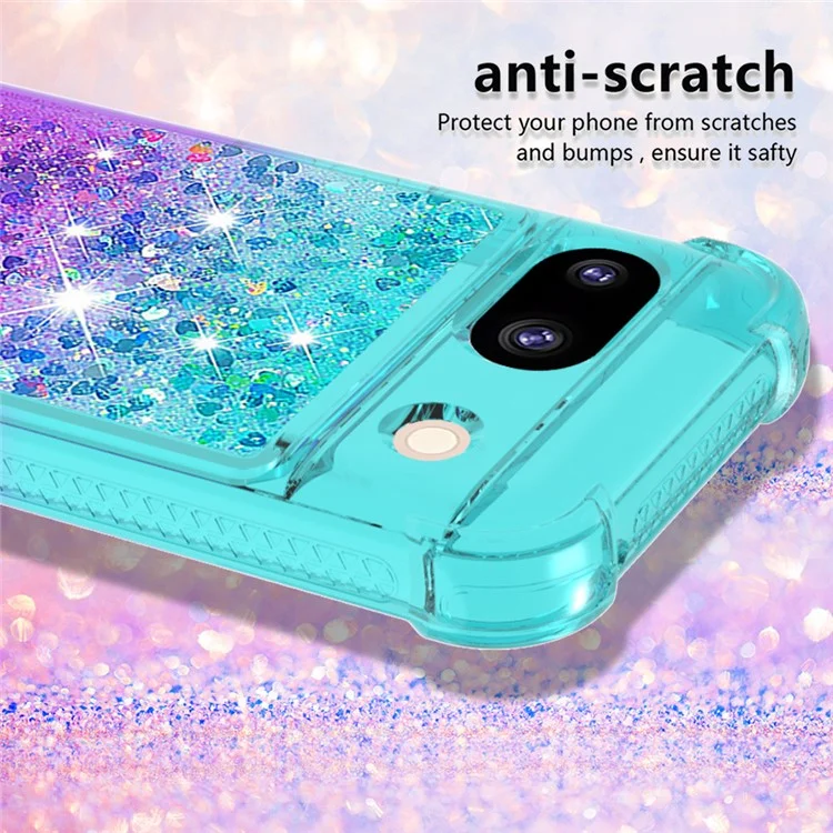 Série YB Quicksand-3 para Google Pixel 8a Case Gradient Flowing Liquid Phone Cover - Azul Céu+Roxo