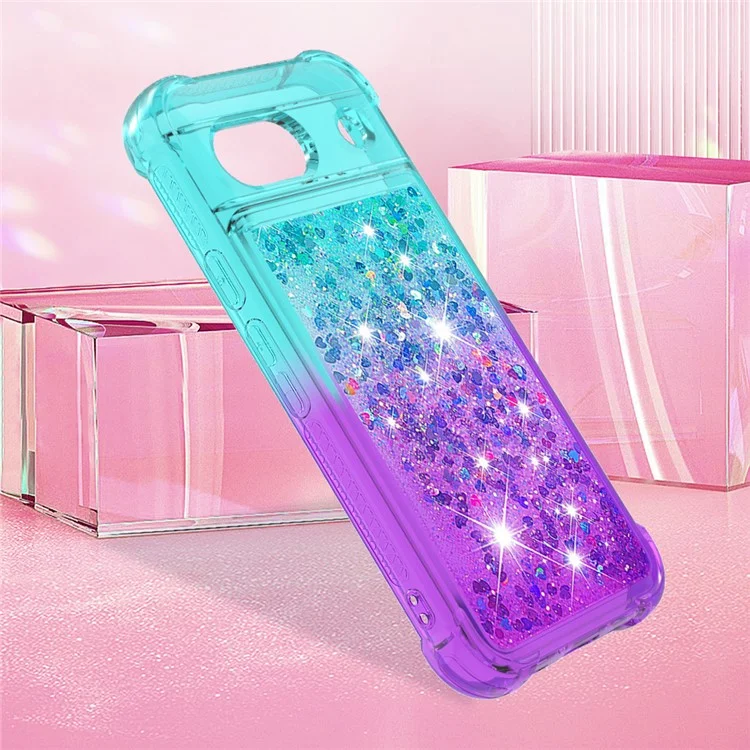 Série YB Quicksand-3 para Google Pixel 8a Case Gradient Flowing Liquid Phone Cover - Azul Céu+Roxo