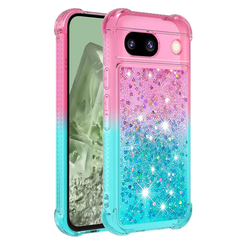 For Google Pixel 8a TPU Case Gradient Quicksand Phone Back Cover - Pink+Sky Blue