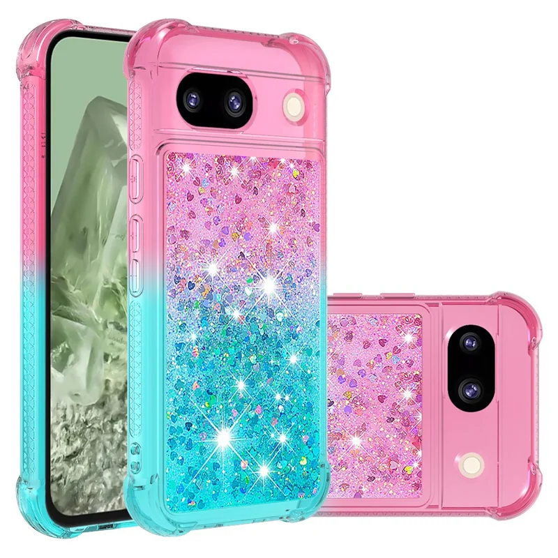 For Google Pixel 8a TPU Case Gradient Quicksand Phone Back Cover - Pink+Sky Blue