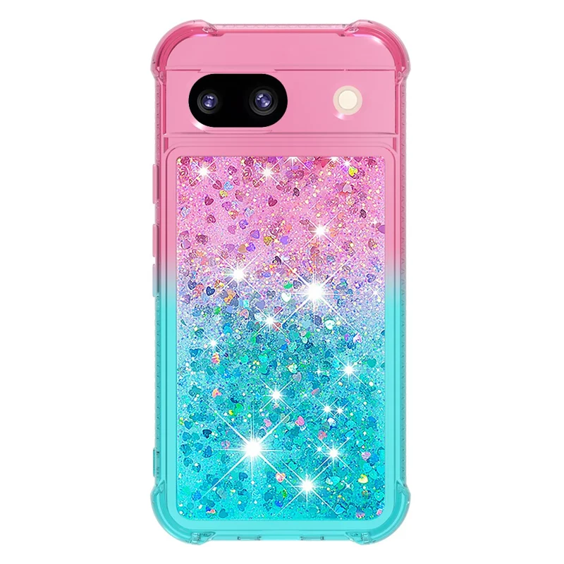 For Google Pixel 8a TPU Case Gradient Quicksand Phone Back Cover - Pink+Sky Blue