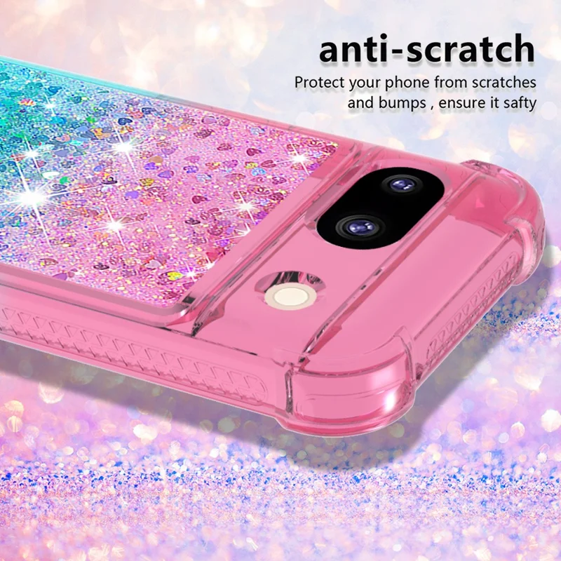 For Google Pixel 8a TPU Case Gradient Quicksand Phone Back Cover - Pink+Sky Blue