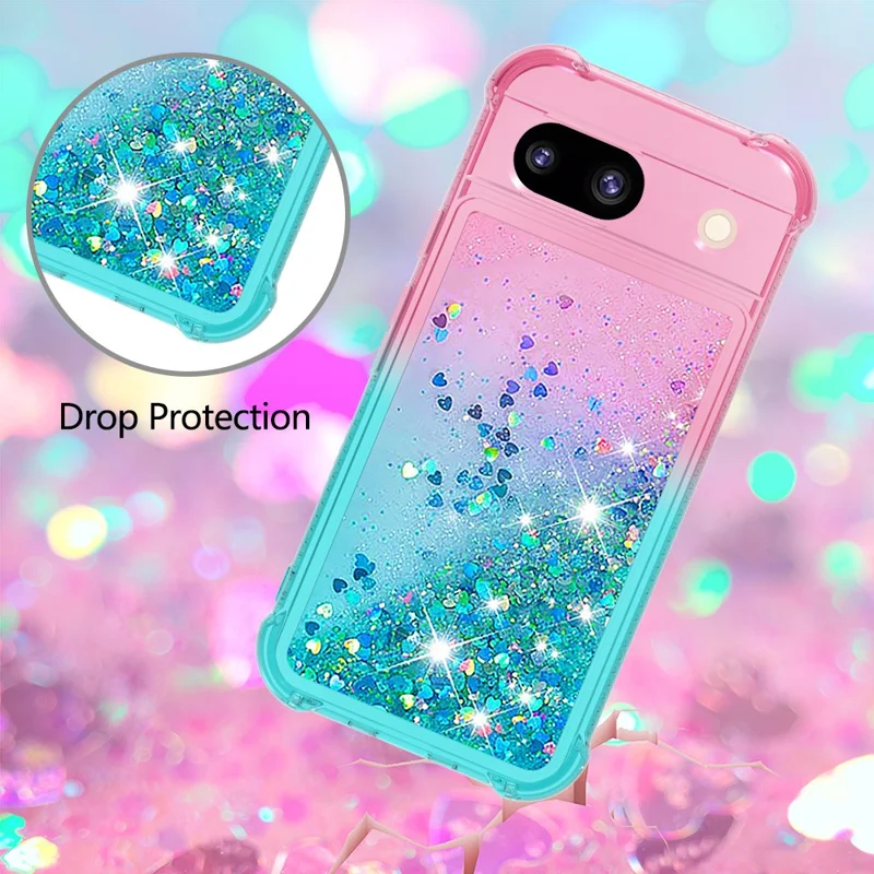 For Google Pixel 8a TPU Case Gradient Quicksand Phone Back Cover - Pink+Sky Blue