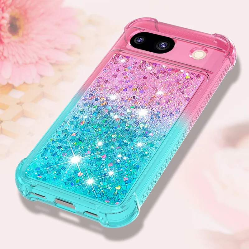 For Google Pixel 8a TPU Case Gradient Quicksand Phone Back Cover - Pink+Sky Blue