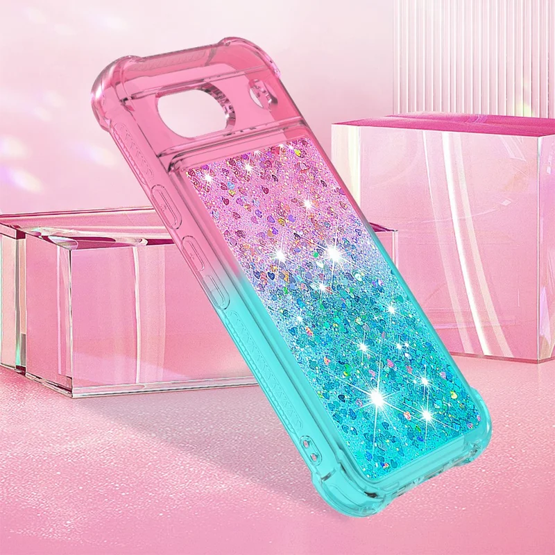 For Google Pixel 8a TPU Case Gradient Quicksand Phone Back Cover - Pink+Sky Blue