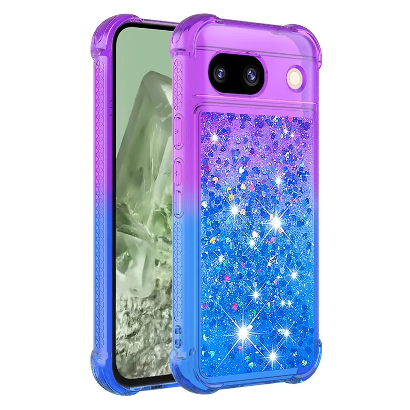 For Google Pixel 8a TPU Case Gradient Quicksand Phone Back Cover - Purple+Sky Blue