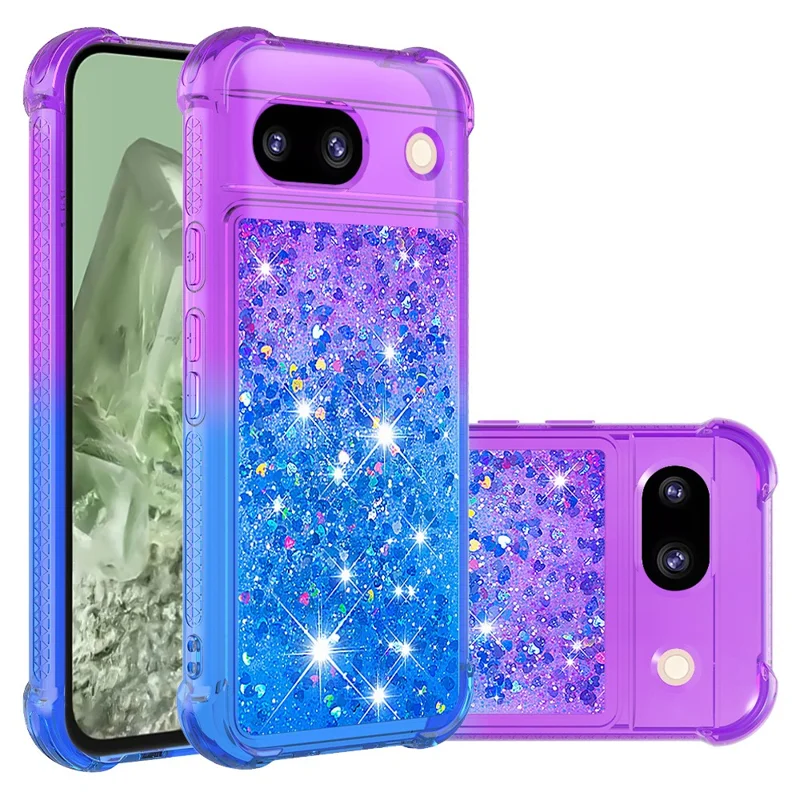 For Google Pixel 8a TPU Case Gradient Quicksand Phone Back Cover - Purple+Sky Blue