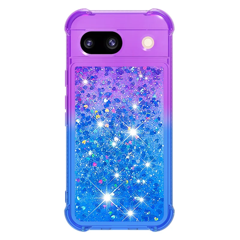 For Google Pixel 8a TPU Case Gradient Quicksand Phone Back Cover - Purple+Sky Blue